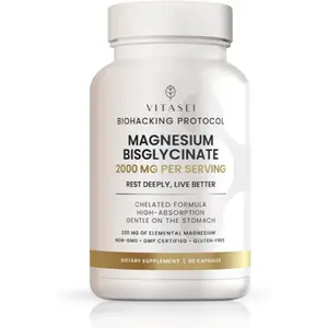 Vitasei Magnesium Bisglycinate – High Absorption Chelated Formula – 2000 mg per Serving (200 mg Elemental Magnesium) for Relaxation, Sleep & Muscle Recovery – Gentle on Stomach – 90 Capsules