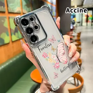 Fearless Butterfly Dream Mobile Phone Case Compatible with Samsung Galaxy S23 Ultra S24 Plus S25 S22+ FE Edge Four Corner Anti-drop Shockproof Non-slip Silicone Transparent Protective Cover