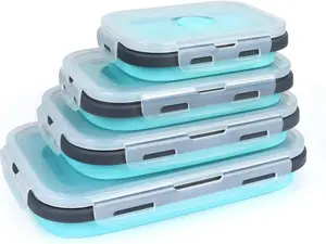 Set of 4 Collapsible Foldable Silicone Food Storage Container, Leftover Meal Box With Airtight Plastic Lids For Kitchen, Bento Lunch Boxes-Microwave, Dishwasher and Freezer Safe Tableware