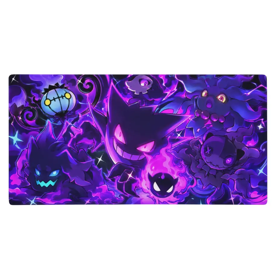 Neon Ghost Monster Deskmat –Gaming Mouse Pad, Purple Anime Horror Desk Mat, Cute Spooky Gamer Setup Gift for PC Battle Station