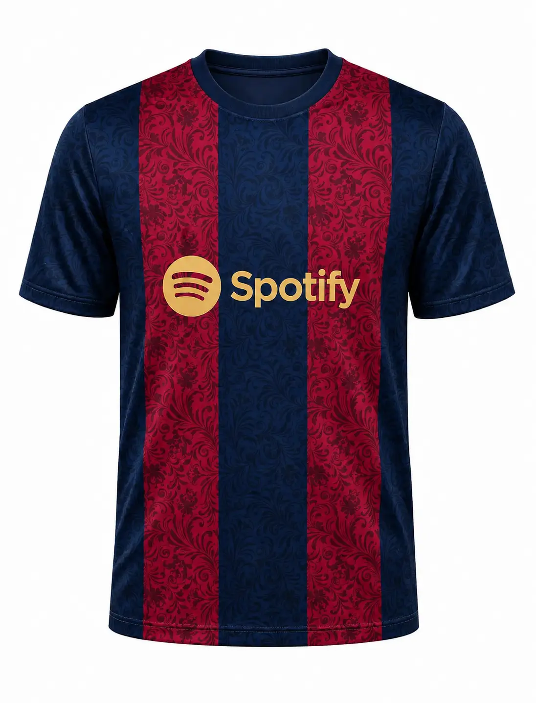 Catalonia Red Navy Striped Soccer Jersey – Short Sleeve Football Shirt, Tonal Floral Pattern Match Day Fanwear, Sizes XS–5XL