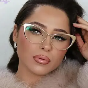 Women’s Retro Punk Gold-Framed Blue-Tinted Non-Prescription Blue Light Glasses - Lightweight, Stylish Frames for Daily Wear & Party Outfits, Screen Protection, Blue-Tinted Non-Prescription Glasses, Gold-Framed Non-Prescription Glasses