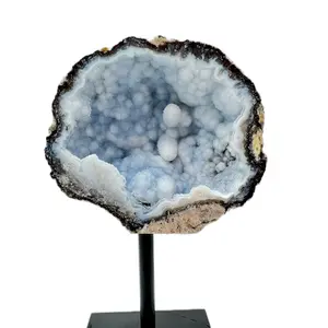 Sugar Druzzy Agate Geode with Stand - Cloud like color and texture ~ Natural Crystal Home Ornament Gift crystal ornament