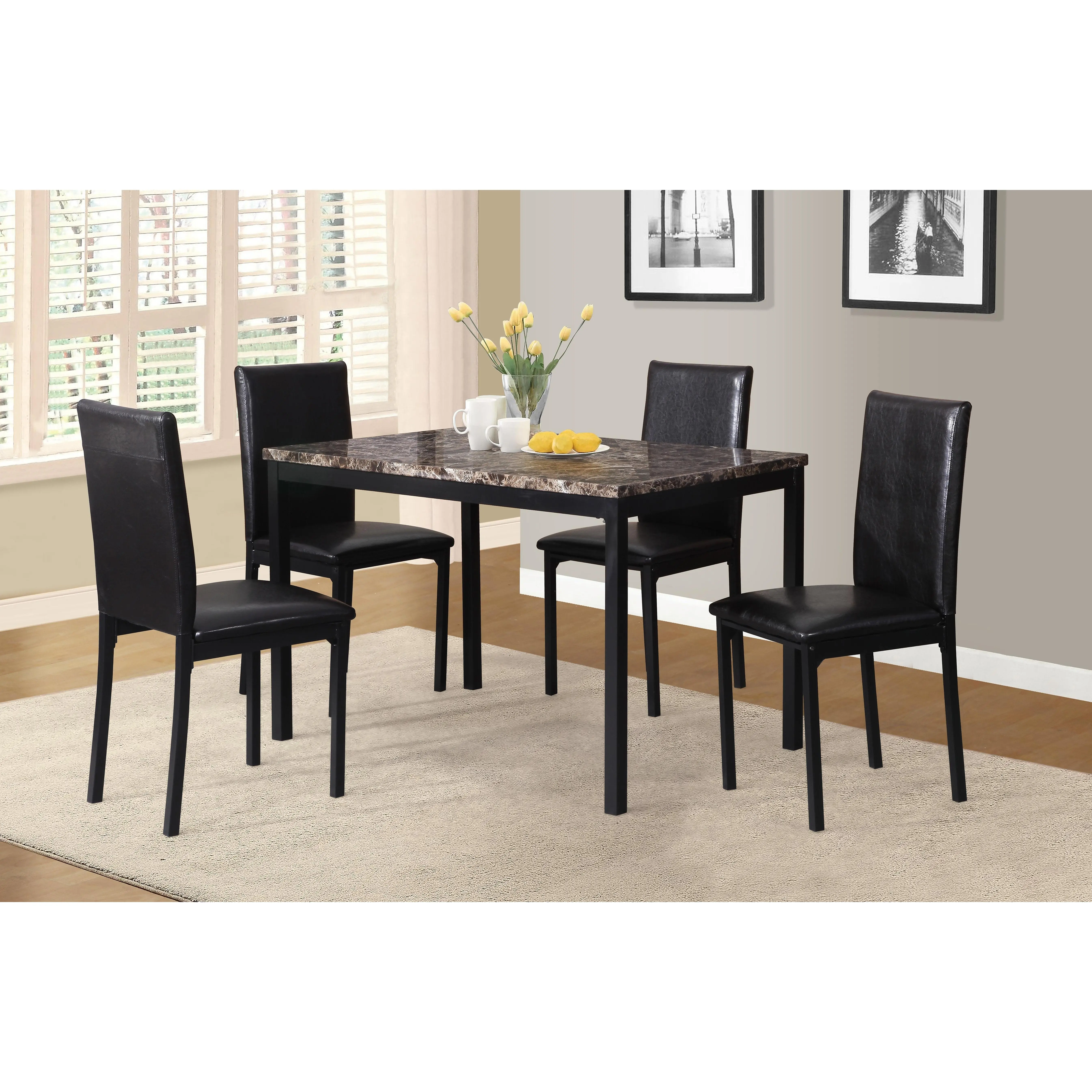 Citico 5-Piece Metal Dinette Set with Laminated Faux Marble Top, Black