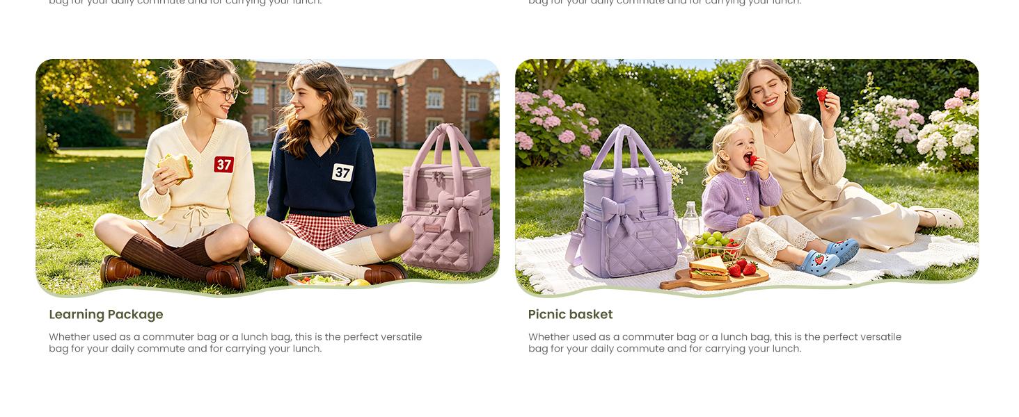 LOVEVOOK Insulated Lunch Bag Women,Expandable Double Deck Adult Lunch Box Women with Cup Holder,Bow Quilted Puffer Lunch Tote,Large Leakproof Collapsible Cooler Bag for Work College Picnic Meal Prep LOVEVOOK Insulated Lunch Bag Women,Expandable Double Deck Adult Lunch Box Women with Cup Holder,Bow Quilted Puffer Lunch Tote,Large Leakproof Collapsible Cooler Bag for Work College Picnic Meal Prep