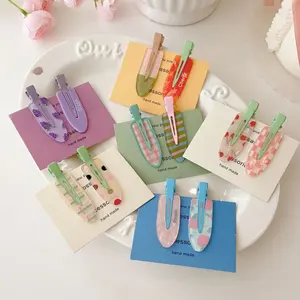 2PCS No Bend Hair Clips Summer Vibe And Fruity Style, No Crease Curl Pins, Acrylic Resin Flat Styling, Colorful Bang Seamless Duckbill Barrette for Makeup Hairstyle Accessories for Women Girls