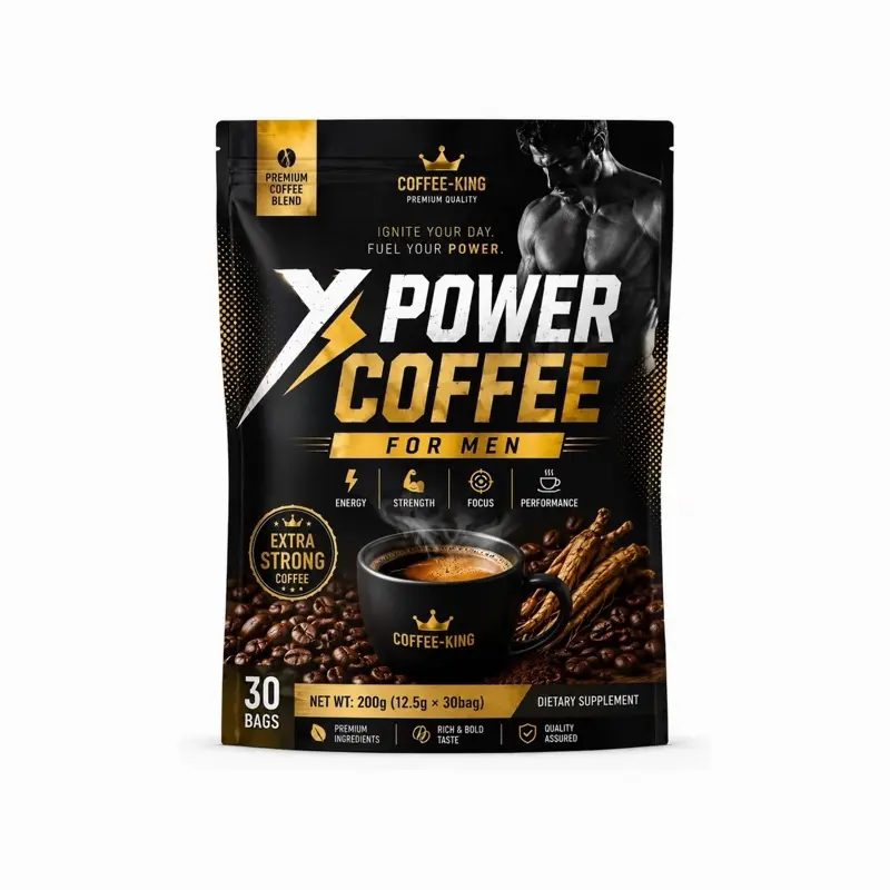 Men's Premium Power Coffee Beverage, 30 Instant Coffee Bags