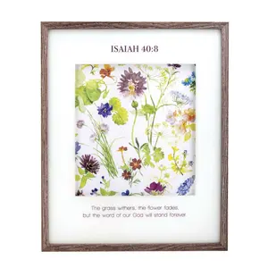 360 stand MDF Wooden Religious Wall Art Print - 17x21 in Glass-Framed Decor with Christian Isaiah 40:8 Verse, Glass Insert, Flower-Themed Garden Home Hanging (Model FRMS1001), Flowers
