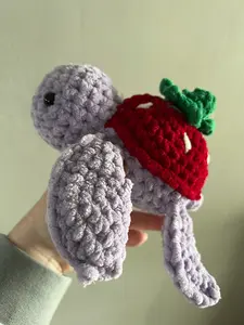 Strawberry Shell Crochet Turtle - Handmade Plushie, Fruit-Inspired Design, Soft Polyester