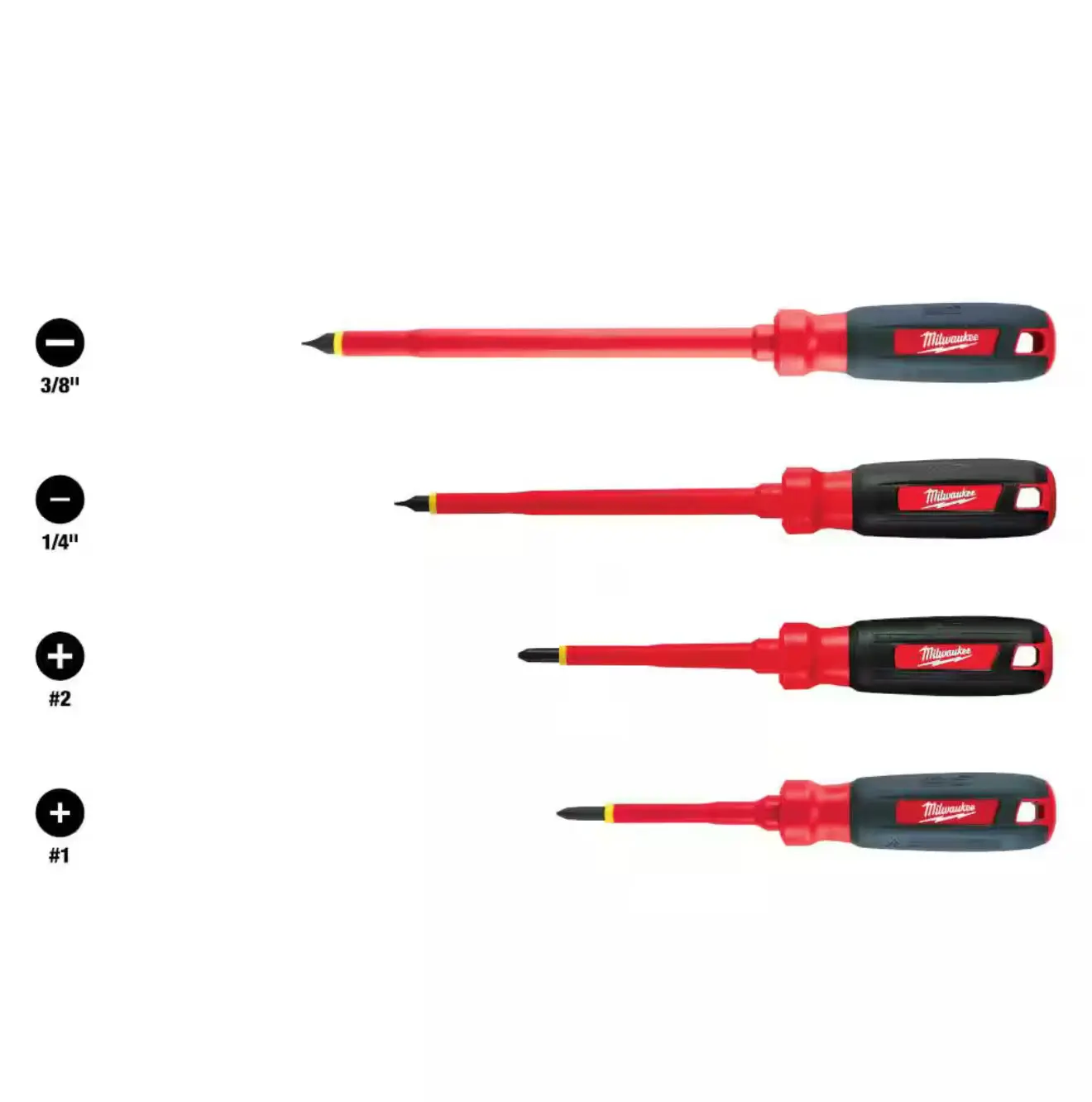Milwaukee 4-Piece 1000V UL Certified Insulated Screwdriver Set with Screwdriver Bits, Visual Wear Indicator, and Storage Pouch for Jobsites