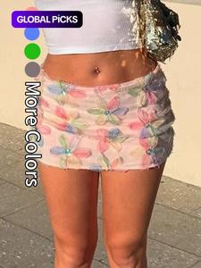 women's floral print fringe trim short skirt, cute casual a line skirt for daily wear, ladies bottoms for summer, stretch skirt
