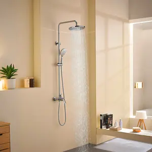 2 Way Rain Shower System Combo with Shelf 10-Inch ShowerHead Set ith ABS 3 Modes High-Pressure Hand Spray in Chrome, Matte Black, Brushed Nickel, Brushed Gold