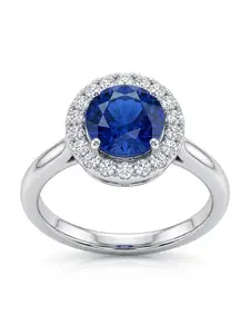 Halo Ring – Round Blue Gemstone with Diamond ring