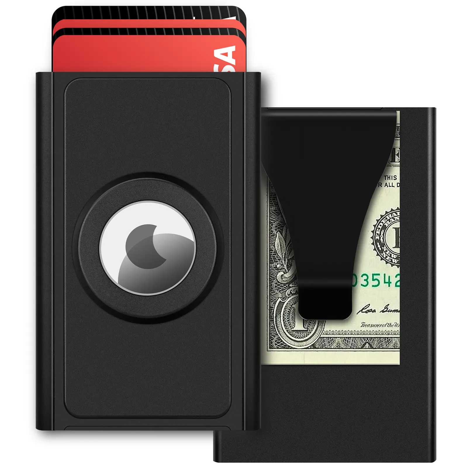 Smart Airtag Wallet for Men,Slim Mens Wallet with Apple Airtag Holder,Pop Up Stealth Wallet,RFID Blocking Minimalist wallet with Money Clip,Aluminum Credit Card Holder for Men(Black)
