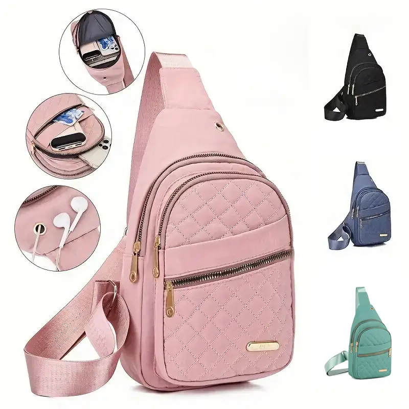 Women's Solid Color Minimalist Quilted Design Fanny Pack, Fashionable Sling Bag For Daily Used For Women & Girls, Multiple Pocket Design For Daily We