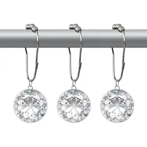 Shower Curtain Hooks Rings, Rust Resistant Metal Shower Hooks,Crystal Bling Rings Cute Girly Glitter Luxury Elegant White Rhinestones Diamond Bathroom Accessories  12 Pack (White)