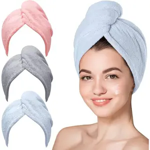 Microfiber Hair Towel, 3 Packs Hair Turbans for Wet Hair, Drying Hair Wrap Towels for Curly Hair Women Anti Frizz (Blue,Grey,Pink)