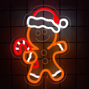 Xuhal Gingerbread Man Neon Sign, Christmas Neon Sign,xmas Decorations Light up LED Light USB Wall Bar Living Room Decor for Winter Home Bedroom Office Table