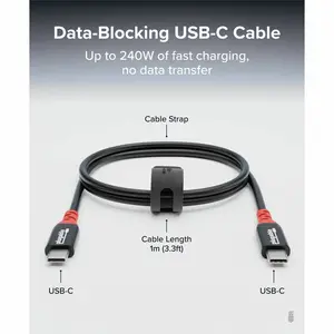 Plugable USB C to USB C Cable, Data Blocker Charge Only Cable (1m/3.3ft): 240W Safe Fast Charging