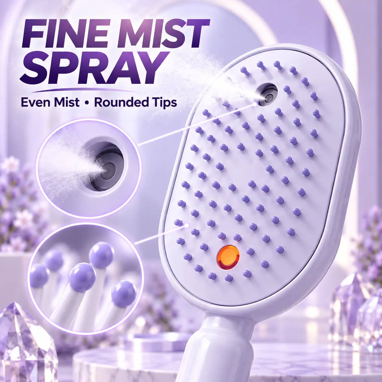 Hair Spray Brush for Women, 3-in-1 Electric Mist Hairbrush with Scalp Massage, USB-C Rechargeable Detangling Comb with One-Touch Self-Cleaning Design, Portable Water Spray Styling Brush for Frizzy Hair, Daily Hair Care & Travel, Purple