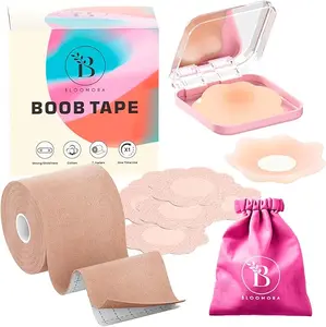 Boob Tape for Large Breasts – Breast Lift Tape with Silicone Nipple Covers - Invisible Lift for Women - Perfect with Strapless Dresses - Beige - Numerous Accessories included