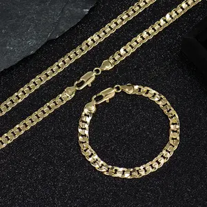 14K Gold-Plated Cuban & Figaro Set, Bracelet, Necklace - 8mm/10mm wide, High Quality chains necklace