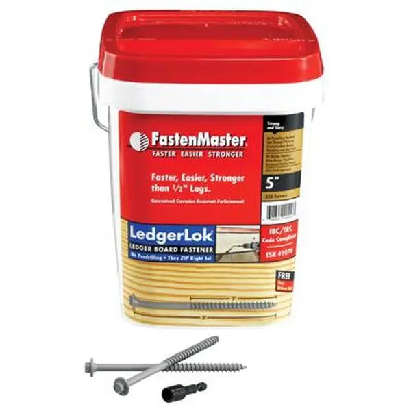 Fastenmaster FMLL005B-250 LedgerLok 5-Inch Structural Hex Head Screws for Ledger Boards, No Pre-Drilling, Replaces 1/2" Lag Bolts, 250-Pack, Screw, 5 In., Engineered To Attach Double Ledger Board, House Without Pre-Drilling