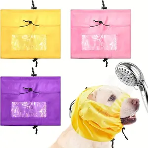 Adjustable Waterproof Dog Shower Cap with Ear Protection - Polyester Pet Bath Hat for Small to Medium Dogs, Secure Fit with Transparent Ear Covers