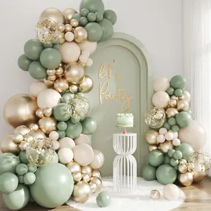 143pcs Sage Green and Sand White Gold Balloon Garland Arch Kit Confetti Balloons for Birthday Wedding Baby Shower Gender Reveal Decoration Sage Green Gold Balloon Arch Kit.