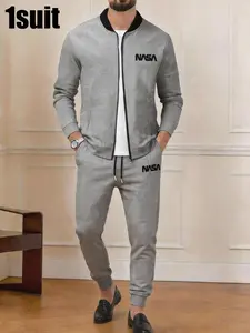 Men's Sporty Casual, Solid Tracksuits, Zipper Jacket + Jogger Pants, Comfortable Breathable Daily Wear Set, Perfect for Everyday Activities