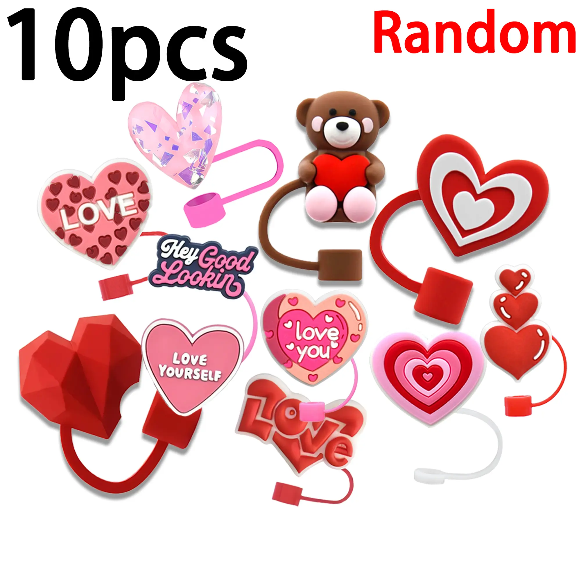 Valentine's Day Straw Sleeves Set, Straw Protectors, Reusable Straws for 10mm Mouth Diameter, 3D & 2D Heart Designs, Perfect Gift for Lovers, Drinkware Accessories