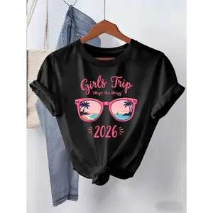 Girls Trip 2026 Sunglasses Beach Sunset Graphic Tee Unisex Crewneck Short Sleeve Cotton Shirt Vacation Spring Break Bestie Group Travel Outfit