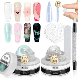 MIZHSE Mermaid Pearl & Clear Solid Builder Gel Kit – 2PCS 1oz 3D Sculpting & Nail Extension Hard Gel with Forms and Silicone Mold, UV LED Soak Off