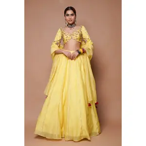 Yellow chanderi lehenga set