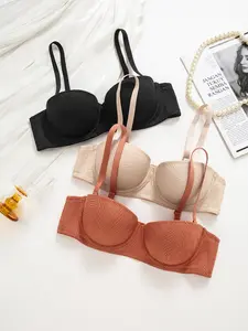 3 Pack Women's Lace Panel Adjustable Strap Demi Cup Bras, Comfortable and Stylish Design, Perfect for Everyday Wear and Layering