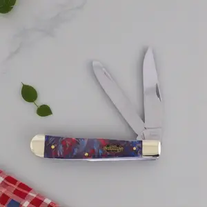 Steel Warrior God Bless America Trapper Folding Knife - 440 Stainless Steel Multi-Cutting Hand Tool for Adults, Hiking, Bushcrafting, with Brass Components & Bone Handling Capabilities