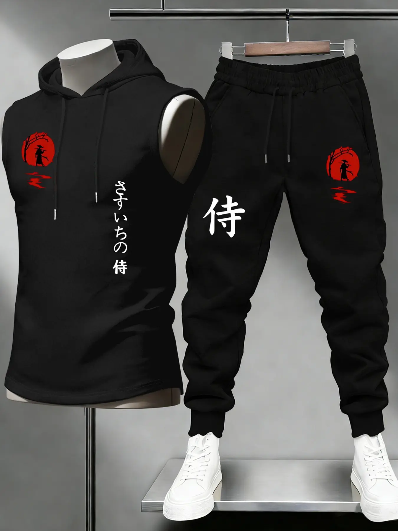 Men's 2-Piece Set Moon Knight Graphic Sleeveless Hoodie & Casual Waist Drawstring Pants, Outdoor Sports Daily Wear, Track Suits, Fitness Sports Suit, Tracksuit Set, Workout Sets, Sports Activewear Set, Athleisure Workout Set, Hooded Sportswear Set