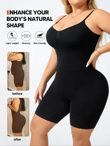 Women's Seamless High Compression Mid-Thigh Bodysuit, Adjustable Straps, Open Bust, Tummy Control, Butt Lifter Shaper, &