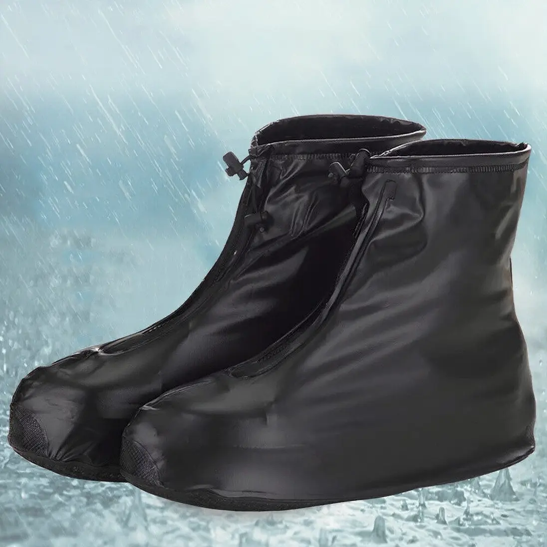 HOMEYA Rainproof Silicone Rain Shoe Covers - Zippered, Non-Slip Overshoes for Men and Women, Essential Rain Shoes & Covers