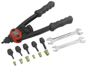 Astro Pneumatic Tool Co. AO1442 Hand Nut/Thread Setting Riveter Kit, 13-in Metric & SAE Riveter with Double Compound Hinges, Ergonomic Grip, 10 Pieces of Each Rivet Nuts, Increases Power