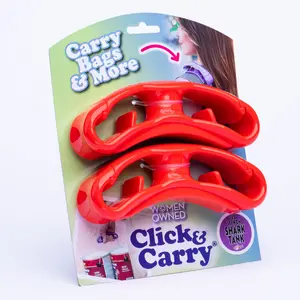 Click & Carry Grocery Bag Carrier, 2 Pack, Red - As seen on Shark Tank, Soft Cushion Grip, Hands Free Grocery Bag Carrier, Plastic Bag Holder, Haul Sports Gear, Click and Carry with Ease Plastic