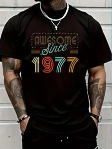 100% Cotton Awesome Since 1977 Year Of Birth Birthday T-Shirt Women's Men's Graphic Tee Crew Neck summer vacation Tops
