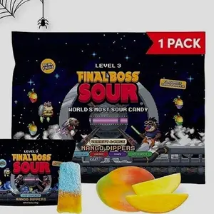 Final Boss Sour Fun Dip, Blue Raspberry, 1 Pack, Level 3, Extreme Super Sour Powder with Real Candy Tasting Dried Mangoes, All Natural 80s & 90s Party Candy, Snack for Kids, Teens, Adults & On the Go