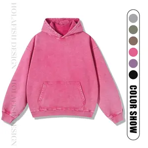 Holafish Women's Winter Cotton&Polyester Oversized Acid Wash Hoodie Pullover Sweatshirt with Kangaroo Pocket Loose Fit Minimalist Design for Casual Wear Comfy Crewneck Long Sleeve Basic Tops Womenswear Essential