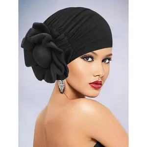 Women’s Elegant Solid-Color Floral Turban Hat, Trendy Breathable Head Wrap, Versatile African-Inspired Turban for Everyday Use