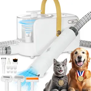 Dog Grooming Kit, Pet Grooming Kit & Vacuum Suction 99% Pet Hair Groomer, Professional Grooming Clippers with 8 Proven Grooming Tools for Dogs Cats, Quiet Pet Vacuum Groomer