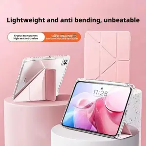 Acrylic Leather Case for iPad Pro 13, iPad 11th Gen 11-Inch, iPad Air M2 M3, Mixed Protection with Pen Holder, Transparent Back Cover, Y Fold Stand, Tablet Cover