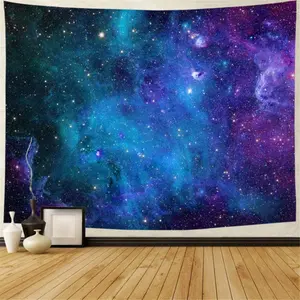 Lahasbja Galaxy Tapestry Blue Starry Sky Universe Space Tapestries Wall Hanging Mysterious Nebula Stars Backdrop for Living Room Dorm Decor Peach