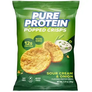 (A)Pure Protein Popped Crisps – Sour Cream & Onion, 12 Count, High Protein Snack, 12g Protein per Bag, Crunchy & Delicious