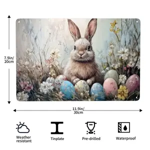 Vintage Easter Bunny Tin Sign,Suitable for decorating rooms, living rooms, kitchens, and gardens,Wall decorations,8X12Inch